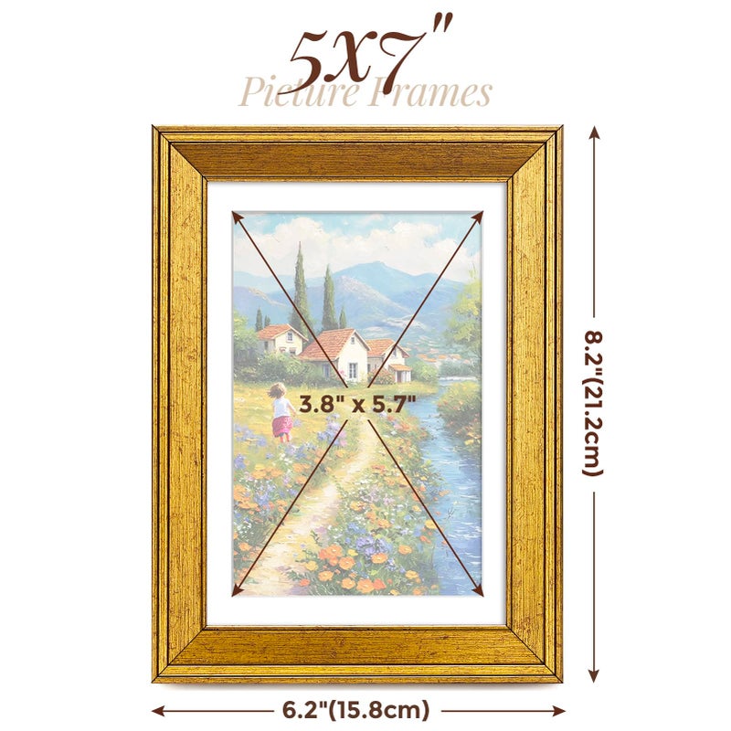 TWING 5x7 Picture Frame,Display Pictures 4x6 with Mat or 5x7 Without Mat,Ornate Picture Frames for Wall Mounting or Table Display,Rustic Gold,1 Pack - Image 2